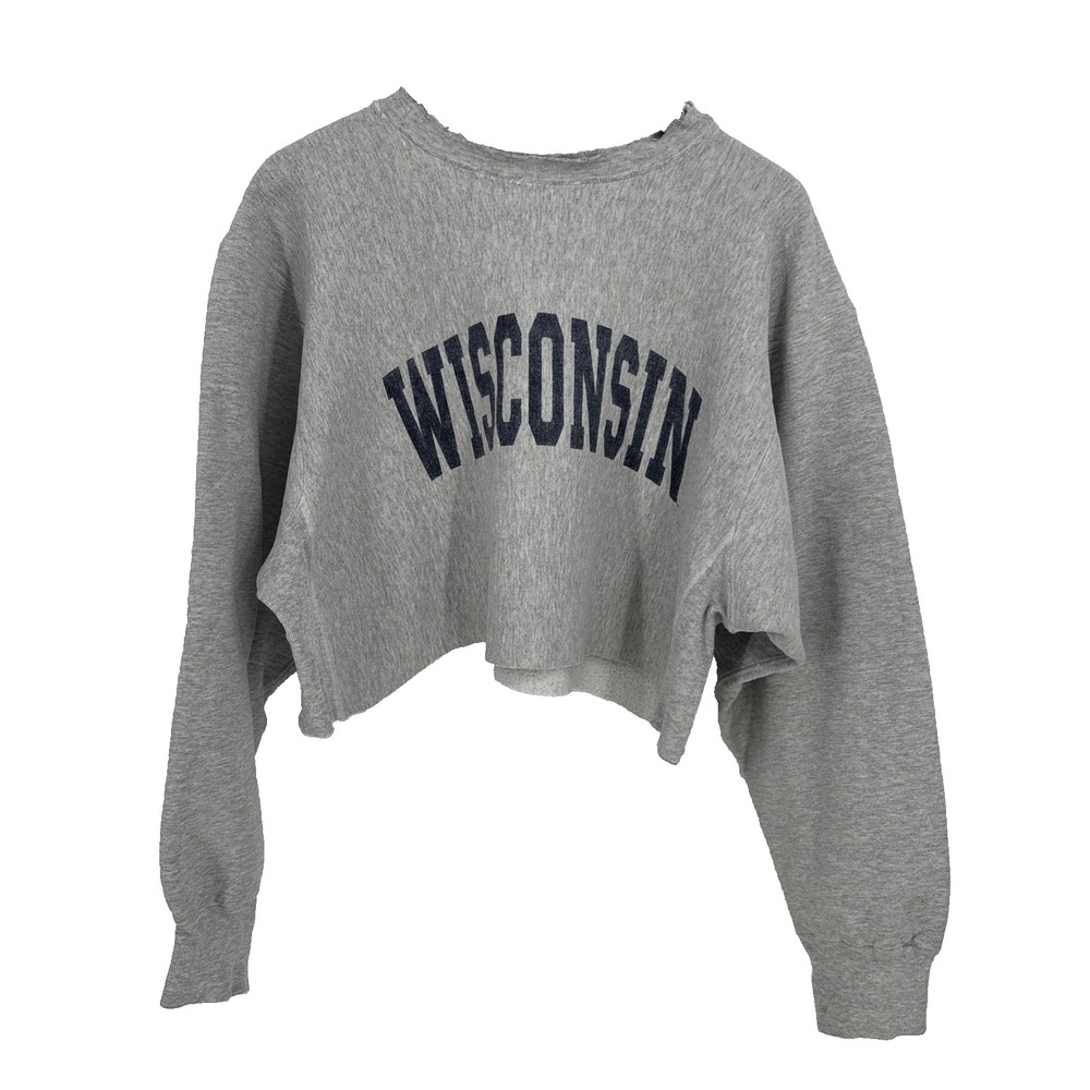 Vintage 90s Wisconsin Reverse Weave Crop Crewneck Sweatshirt Size 2XL Made USA